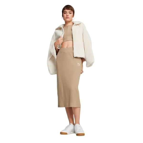PUMA Womens Classics Ribbed Midi Skirt Casual Casual - Beige - Size S3