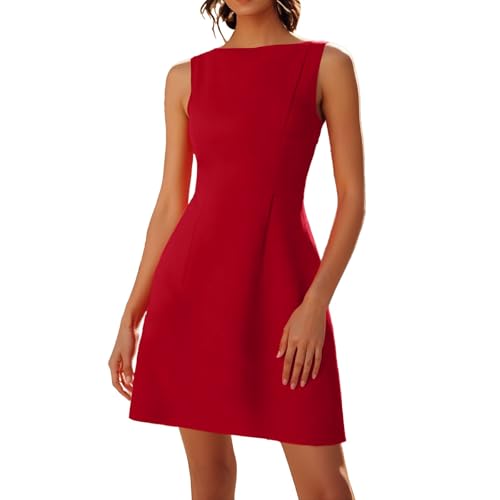 Vestido de verano para mujer, elegante, sin mangas, minivestido monocolor, línea A, vestido de cóctel, moderno, vestido de oficina, cintura alta, vestido informal, vestido de fiesta, corte ajustado