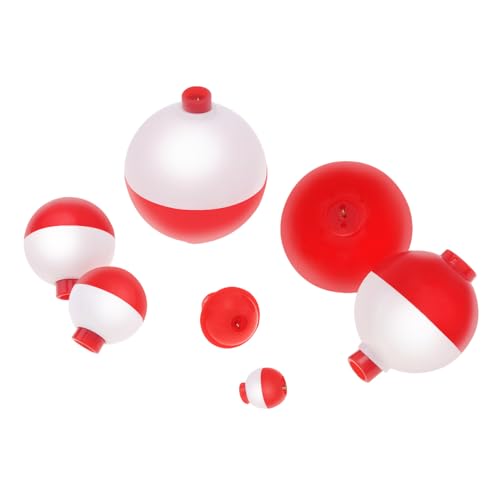 OriGlam 7pcs Fishing Snap-On Floats Bobbers, Push Button Snap-on Floats Sea Carp Hard ABS Push Button Fishing Round Buoy Float Red and White