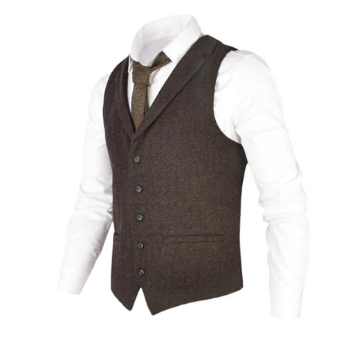 Men's Waistcoat Tweed Wool Blend Suit Vest Tailored Collar Dress Vests