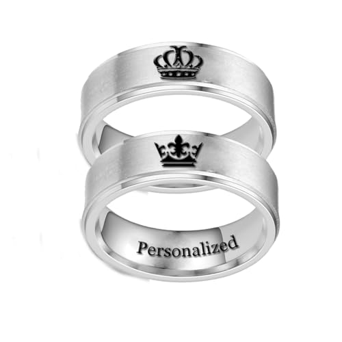 Personalized Photo Crown Ring for Couple Her King His Queen Family Custom Patterns Inside Engraved Text Promise Brithday Gift Titanium Steel Silver Gold Black 8mm 6mm