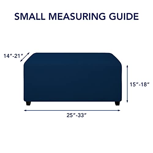 Image of PureFit Stretch Rectangle Ottoman Cover Footstool Cover Navy | Fleece Soft Form Fit Ottoman Slipcovers Rectangle Slipcover for Folding Storage with Nonslip Elastic Bottom