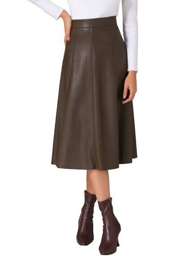 Allegra K Women's Faux PU Leather Skirt High Waist Party A Line Midi Skirts