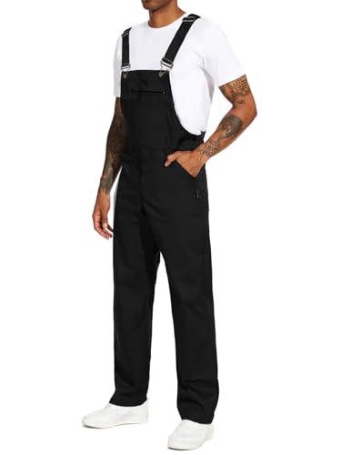 WORK IDEA Men's Bib Overalls,Men's Overalls Workwear Lightweight with Adjustable Straps and Pockets,Black, S