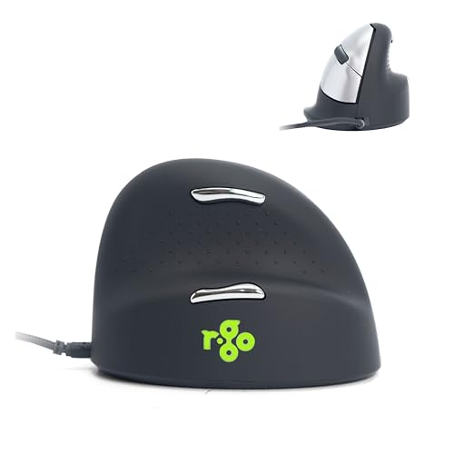 R-Go HE Mouse - Souris Ergonomique - Modèle Vertical - Filaire USB - Pour Droitier - Prévention Syndrome de la Souris et Epicondylite -Moyen (Longueur de la...