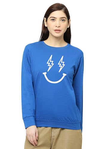 Image of STATUS MANTRA Women's Cotton Round Neck Regular Fit Sweatshirt | Full Sleeves and Smile Printed | Comfort Colour T-Shirt | Available in Multicolor & Size Small to 2XL