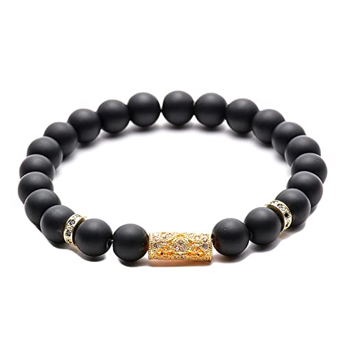 Bracelet perles pierre noire 8mm extensible de 19cm orné de oxydes de zirconium