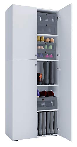 VCM Holz-Schuhschrank | Maße: B. 70 x H. 184 x T. 40 cm | Allzweckschrank | 5 Fächer | 4 Drehtüren - Lona