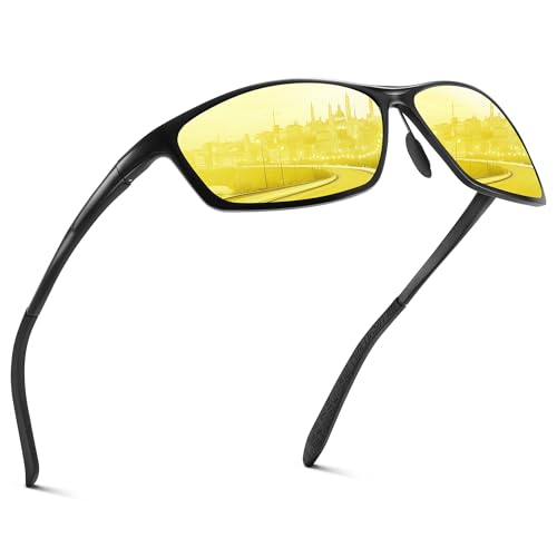 Nachtfahrbrille-Nachtsichtbrille zum Autofahren Polarisierte für Herren-Damen-Unisex,Al-Mg Metall-Rahme-Ultraleicht-UV400-Sportbrille,Reduziert effektiv Blendung von entgegenkommenden Scheinwerfern-Sc
