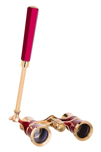 Levenhuk Broadway 325E 3x25 Kompaktes Leichtes Elegantes Opernglas – Vintage Lorgnette Theater Fernglas mit Verstellbarem Teleskopgriff, Rot
