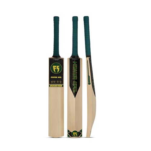 Image of FS Musketeer Kashmir Willow Cricket Bat Grade 2 | Pre Knocked Leather Ball Bat with Thick Edges, Large Sweet Spot for Superb Stroke & Professional for Tournament and Practice Matches (Size 4)