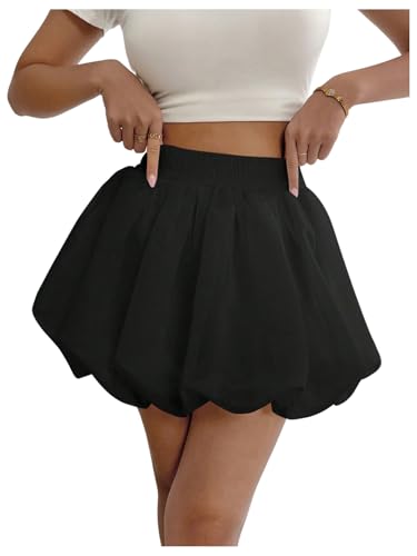 Milumia Women's Elastic High Waist Bubble Skirt Loose Fit Mini Ruffle Skirts