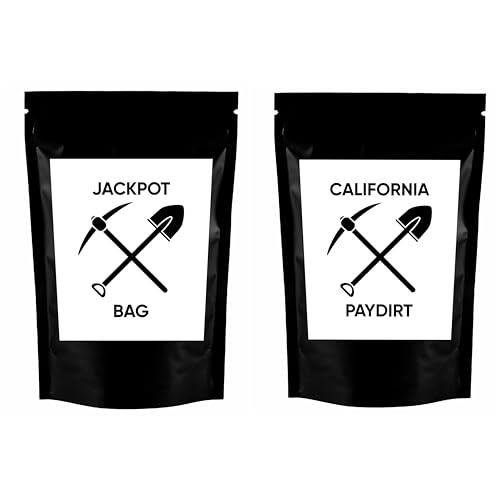 2-Pack Bundle Bags Gold Paydirt with California Paydirt, Jackpot Bag – Authentic Gold Panning Pay Dirt Concentrate Contains Gold in Every Bag – Convenient Sealed Bag