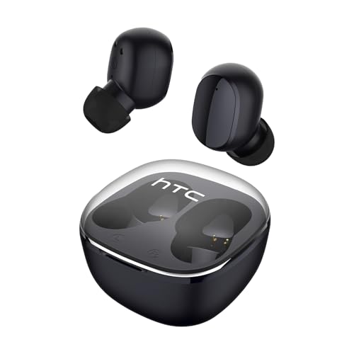 HTC True Wireless Earbuds 6 Bluetooth 5.3 in Ear Stereo Headphones Touch Control with Built-in Microphone, Wireless Noise Cancelling Earbuds 22H Playtime with Charging Case for Android and iOS- Black