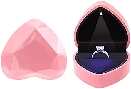 KAKKOII Heart Shaped Ring Box with LED Light Velvet Jewelry Display Gift Box Earrings Coin Storage Box for Proposal,Engagement,Wedding,Anniversary (Pink)