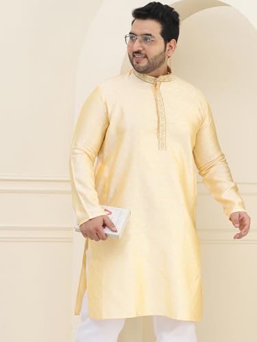 Image of SOJANYA Plus(Since 1958), Men's Silk Blend Self Design ONLY Long Kurta