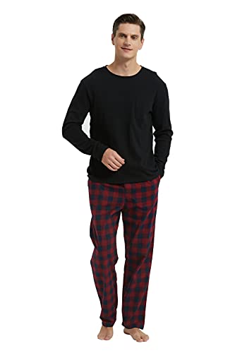GLOBAL Men’s Flannel Pajama Set 100% Cotton Pijamas Elastic and Drawstring Bottoms and Crew Neck Tops Light Blue Plaids4