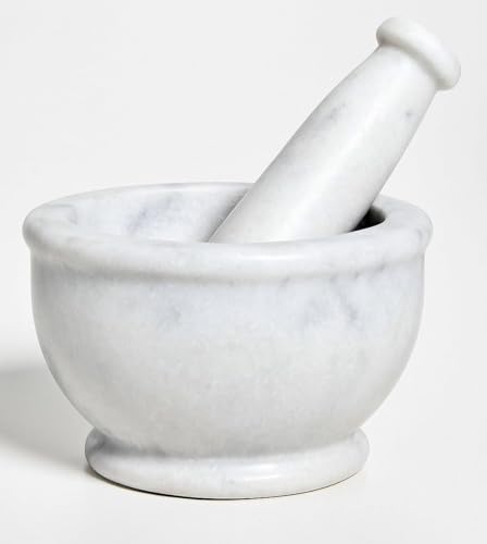 Image of B.R. & Sons 4 Inch White Marble Mortar and Pestle Set | Stylish Imam Dasta, Ohkli Musal for Spices & Herbs - Available in Various Shapes & Colors (WHITE POLISHED 4 INCH)