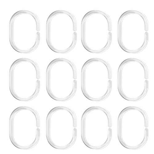 Plastic Shower Curtain Hooks C Shape Shower Curtain Rings for Bathroom Shower Rod Window Curtains Hanger (Clear 12pack)