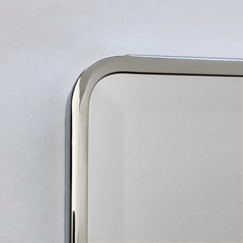 Image of 16x26 Austin Farmhouse Metal Framed Rounded Rectangle Recessed Bathroom Medicine Cabinet, Beveled Mirror, 14x24 in-Wall Opening, powder-coated Steel, Adjustable Glass Shelves, Magnet Close, Chrome