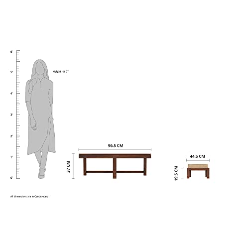 Image of Jangid Handicraft Solid Sheesham Wood Coffee Table with 4 Stool | Sofa Centre Table with Stool | Square Tea Center Table with 4 Stools for Living Room | Patio Teapoy with Four Puffy, Teak Finish