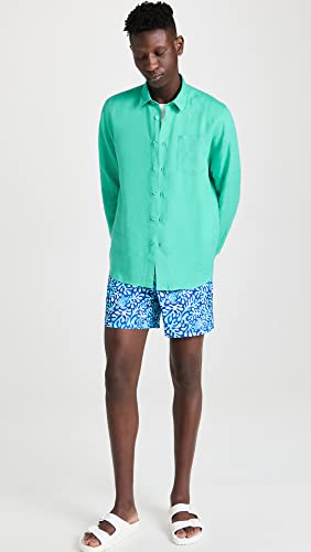 Vilebrequin Men's Turtle Splash Mahina Swim Trunks, Bleu De Mer, Blue, Print, M #TOP4