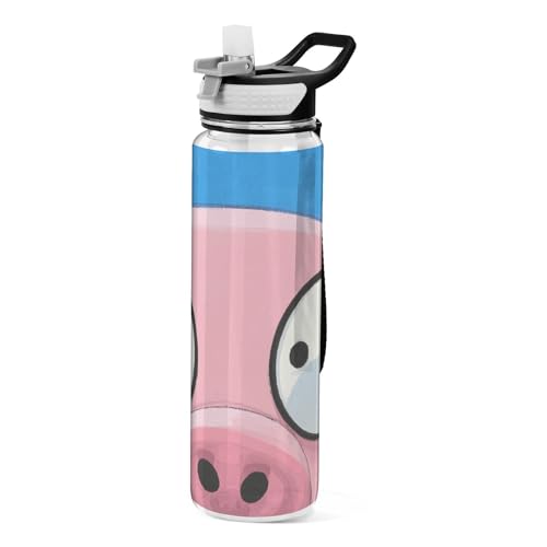Bouteille d'eau rouge clair Tritan 946 ml avec motif cochon mignon