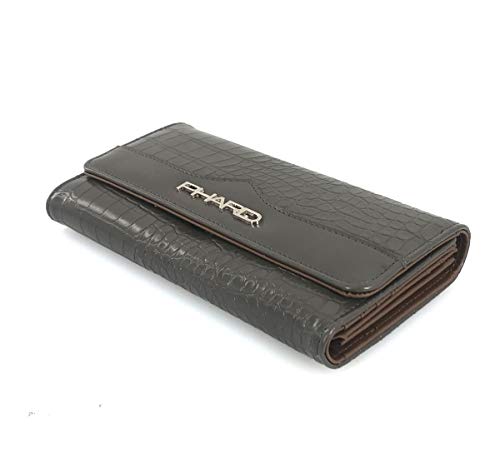 Portefeuille femme PHARD gris grand espace de rangement pour cartes