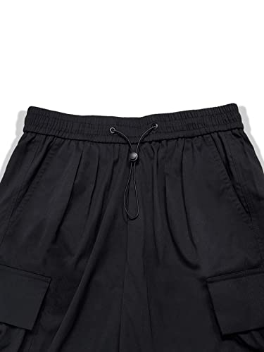 Oyoangle Men's Cargo Pants Elastic Waist Flap Pockets Hip Hop Baggy Harem Pants Black L #TOP4