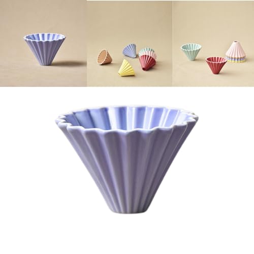 Boxonly Purple Ceramic Pour Over Coffee Dripper - Origami-Inspired V60 Filter Cup, 10.3&times;7.8cm Heat...