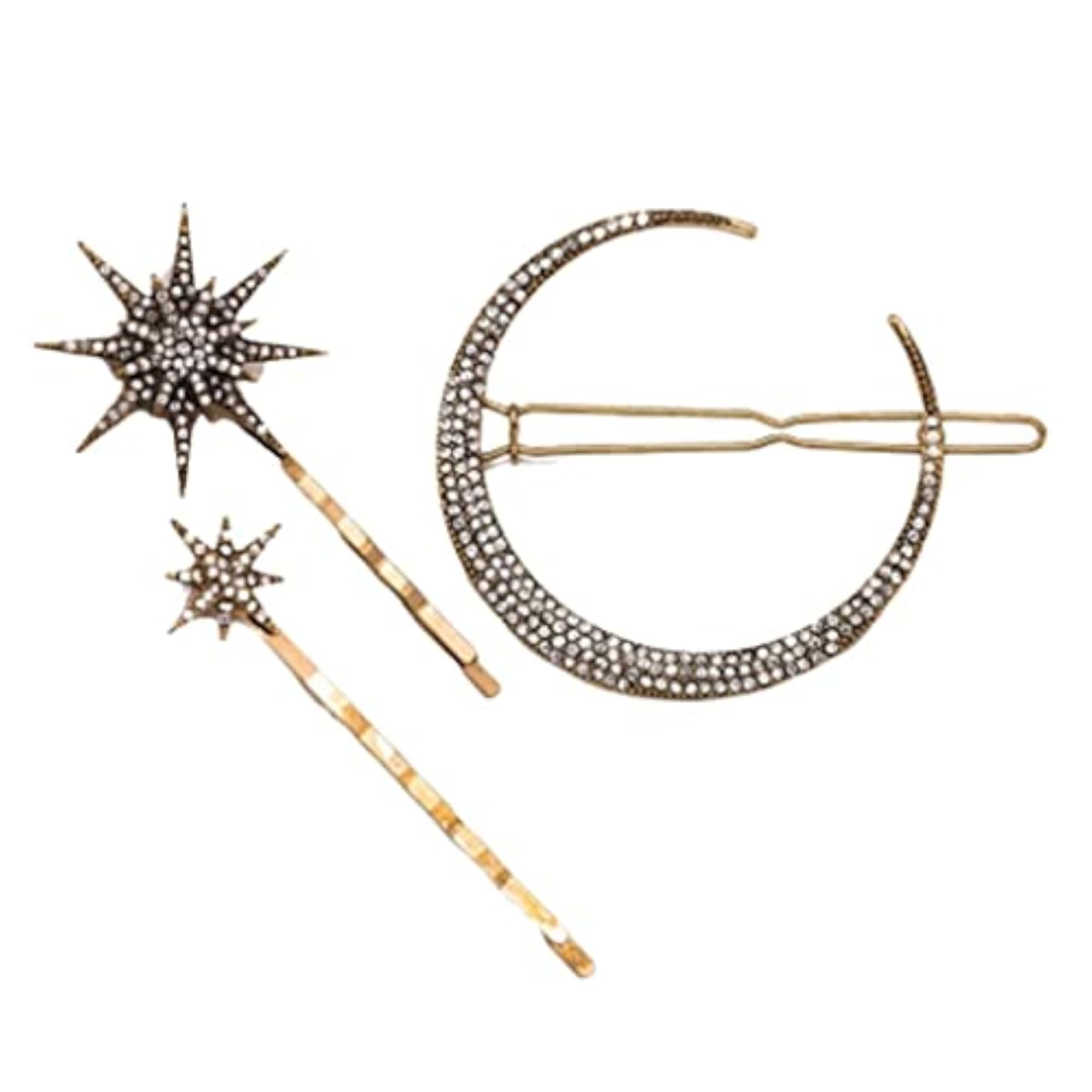 Retro Geometry Hairpin Set, Diamond Moon & Snowflake Design
