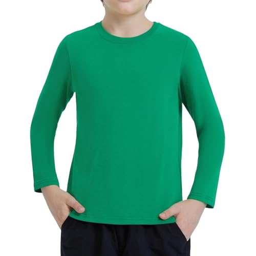 Ewbob Kids Cotton Plain Long Sleeve T Shirt Lightweight T-Shirt Boys Girls Breathable Tee Tops for Children Classic Casual Unisex Shirts for Age 3-14 Years(C21-Green-7-8Y)