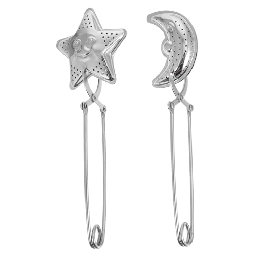 Milisten Lot de 2 Filtres à Thé en Acier Inoxydable Pince Longue, Infuseurs D’étoile Lune, Passoires à Mailles Fines pour Thé en Vrac, Accessoires la Cuisine pour Maison et Bureau, Usage