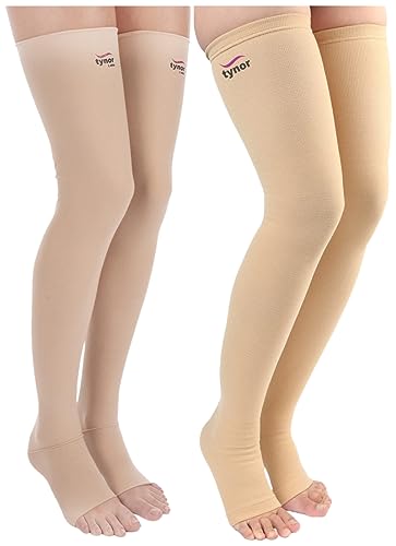 Image of Tynor Medical Compression Stocking Thigh High Class 2 (Pair), Beige, Large, Pack of 2 & Tynor Compression Stocking Mid Thigh Classic, Beige, Large, Pack of 2