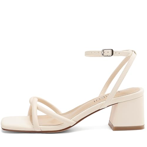 Image of TEAIEUI Chunky Heels for Women, Square Open Toe Heeled Sandals, Strappy Ankle Strap Shoes for Dress, Party, Prom, Block Low Heel 2 inch