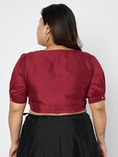 Image of studio rasa Women's Plus Size Silk Blend Button Down Crop Top for Wedding Festive Party