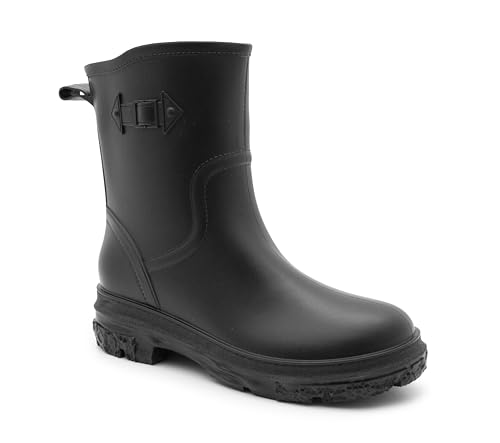 Image of IMTY Womens Short Wellies Ladies Mid Calf Waterproof Wellington Boots Garden Walking Outdoor Mud Snow Rain Boots (Black, 6, UK Footwear Size System, Adult, Women, Numeric, Medium, 6)