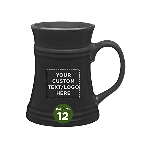 Custom Ceramic Tankard Beer Mugs 17 oz. Set of 12, Personalized Bulk Pack - Barware, Great for Beer Festivals, Birthday Parties, and Other Major Events - Grey