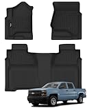 Floor Mats for 2014-2018 Chevy Silverado/GMC Sierra 1500 Crew Cab & 2015-2019 Silverado/Sierra 2500 HD/3500 HD Crew Cab,All Weather TPE Floor Liners Custom Fit for Chevy Silverado Full Set Car Mats