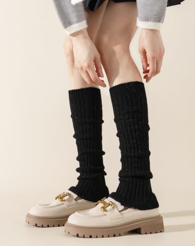 Image of Yawlsow Leg Warmers for Women Girls Y2k Knit Ruffle Leg Warmer Winter 80s with Sequins, Japanese Kawaii Harajuku Accessories