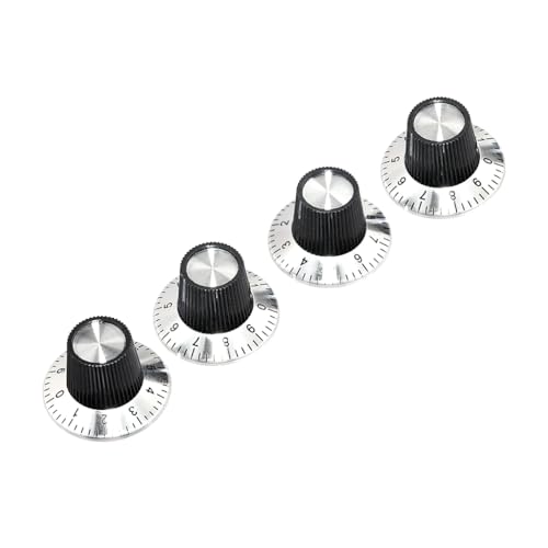 RuiJOTWAT 4er-Pack, Schwarz mit Chrom-Oberseite, Vintage-Gitarrenverstärker, Top Hat-Reflektorknopf für Gitarrenverstärker, Effektpedal