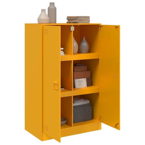 Aparador amarillo mostaza de 6 compartimentos y acero moderno 5