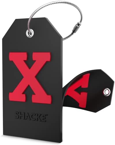 Large Luggage Tag Initial with Full Privacy Cover and Stainless Steel Loop (Black) (X)