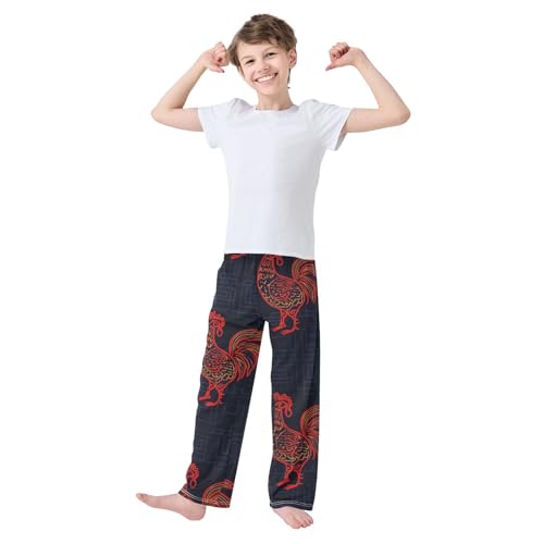 ZZXXB Chinese Rooster Boys Long Pants Soft Trousers Elastic Waist Kids Lounge Bottoms with Pockets S-XL3