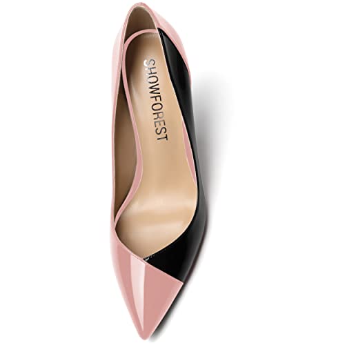 SHOWFOREST Women's Patent Slip On Pointed Toe Solid Dating Sexy Slim Stiletto High Heel Pumps Shoes 4 Inch3