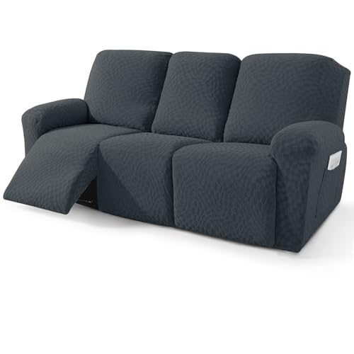 Image of 2026 Sofa Recliner Cover 5-Piece (69 inch-91 inch) Super Soft Recliner Couch Covers with Big Pocket & Anti Slip Ties Stay in Place, Stretch Lazy Boy Reclining Couch Sofa Slipcover Durable Washable, Dark Grey