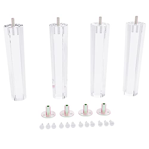 Crysfloa Acrylic Furniture Legs 6 Inch Octagon Table Legs For Furniture Set Of 4 Replacement Legs For Coffee Table End Table Mid-Century Modern Diy Furniture Sofa Legs With Anti-Slide Pad #TOP3