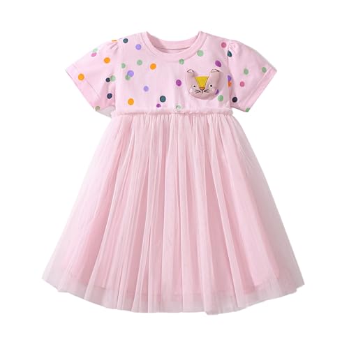 Toddler Girls Princess Dress Cotton Embroidery Short Sleeve Applique with Lace Tulle Party Holiday Dress Kids 2T 7Y