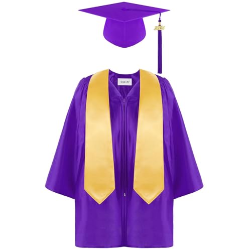 Kindergarten Preschool Graduation Gown Cap Set with 2026 Tassel Graduations Stoles for Toddler Kids Brown Coffee Red Blue
