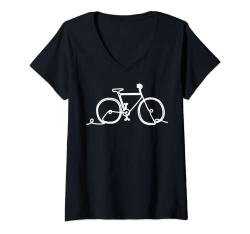 Femme Vélo One Line Art avec inscription « Erde Klima Proteste » T-Shirt avec Col en V